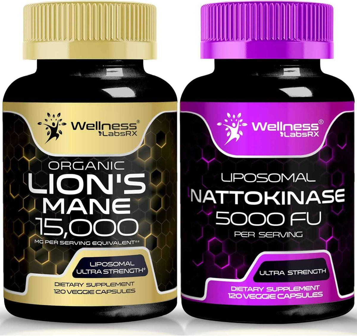WELLNESS LABSRX Lions Mane Supplement Capsules with Nattokinase Capsules - Bundle