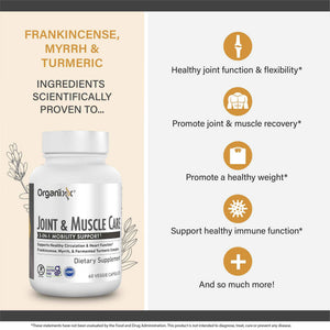 Organixx Joint & Muscle Care Organic Turmeric Supplement, 3-in-1 Frankincense, Turmeric and Myrrh Joint Health & Joint Support Supplement Body Care Capsules, Supports Swelling, Tension, 60 Capsules