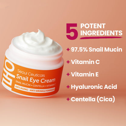 SeoulCeuticals Snail Mucin Eye Cream – 97.5% Snail Filtrate Korean Anti-Aging Under Eye Treatment 0.5 oz