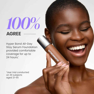 Wonderskin Hyper Bond All-Day Stay Serum Foundation – Waterproof, Transfer-Proof, 24HR Longwear Face Makeup with Niacinamide & Hyaluronic Acid – Lightweight, Natural Finish (Aura)