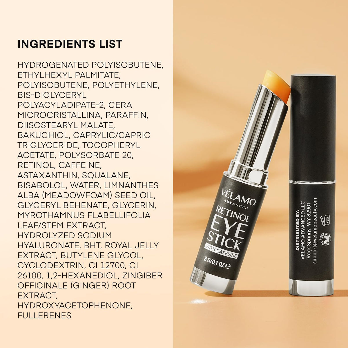 VELAMO ADVANCED Retinol Eye Stick (3g) - Upgraded Formula with 1% Bakuchiol & Caffeine for Dark Circles, Puffiness & Wrinkles