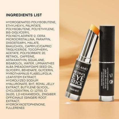 VELAMO ADVANCED Retinol Eye Stick (3g) - Upgraded Formula with 1% Bakuchiol & Caffeine for Dark Circles, Puffiness & Wrinkles