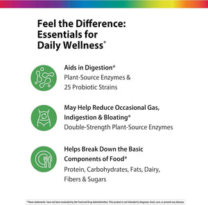 Rainbow Light Advanced Enzyme Supplement - 90 Capsules - Plant-Source 18 Digestive Enzyme Blend - 25 Probiotic Strains + Prebiotic, Bromelain & Papain - for Occasional Gas & Bloating