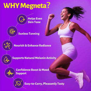 MEGNETA Tanning Gummies for Women Men - Sunless Glow Tanning Supplement with Astaxanthin, Beta Carotene, Lycopene, Zinc & Vitamins C D E, Sunless Tan Booster, Skin Hydration & Glow (Purple)