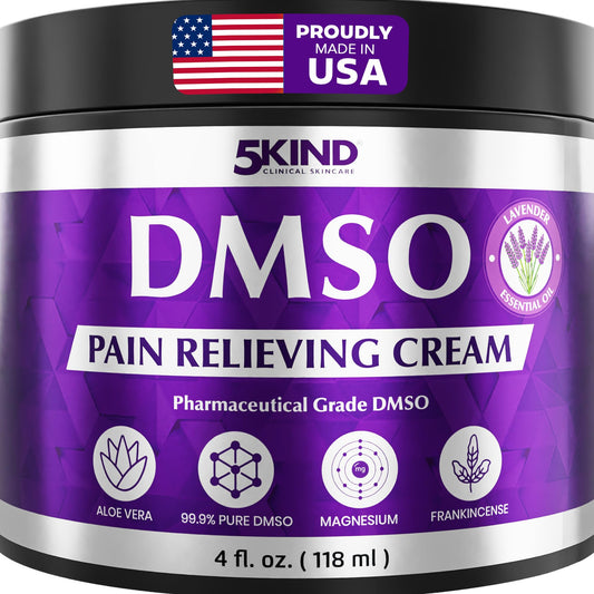 5Kind DMSO Cream for Pain Relief with Frankincense & Lavender 4 fl oz - 99.9% Pure DMSO Pharmaceutical Grade Cream - Aloe Vera, Magnesium & Arnica - Topical Muscle and Joint Pain Relief - Made in USA