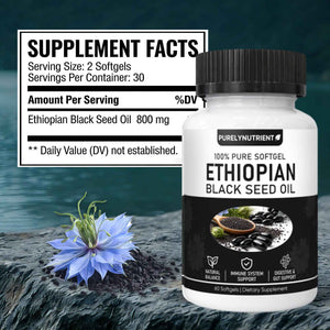 TUVAAZ PURELYNUTRIENT Ethiopian Black Seed Oil Capsules with 4.64% Thymoquinone, Immune Support & Digestion & Energy Booster