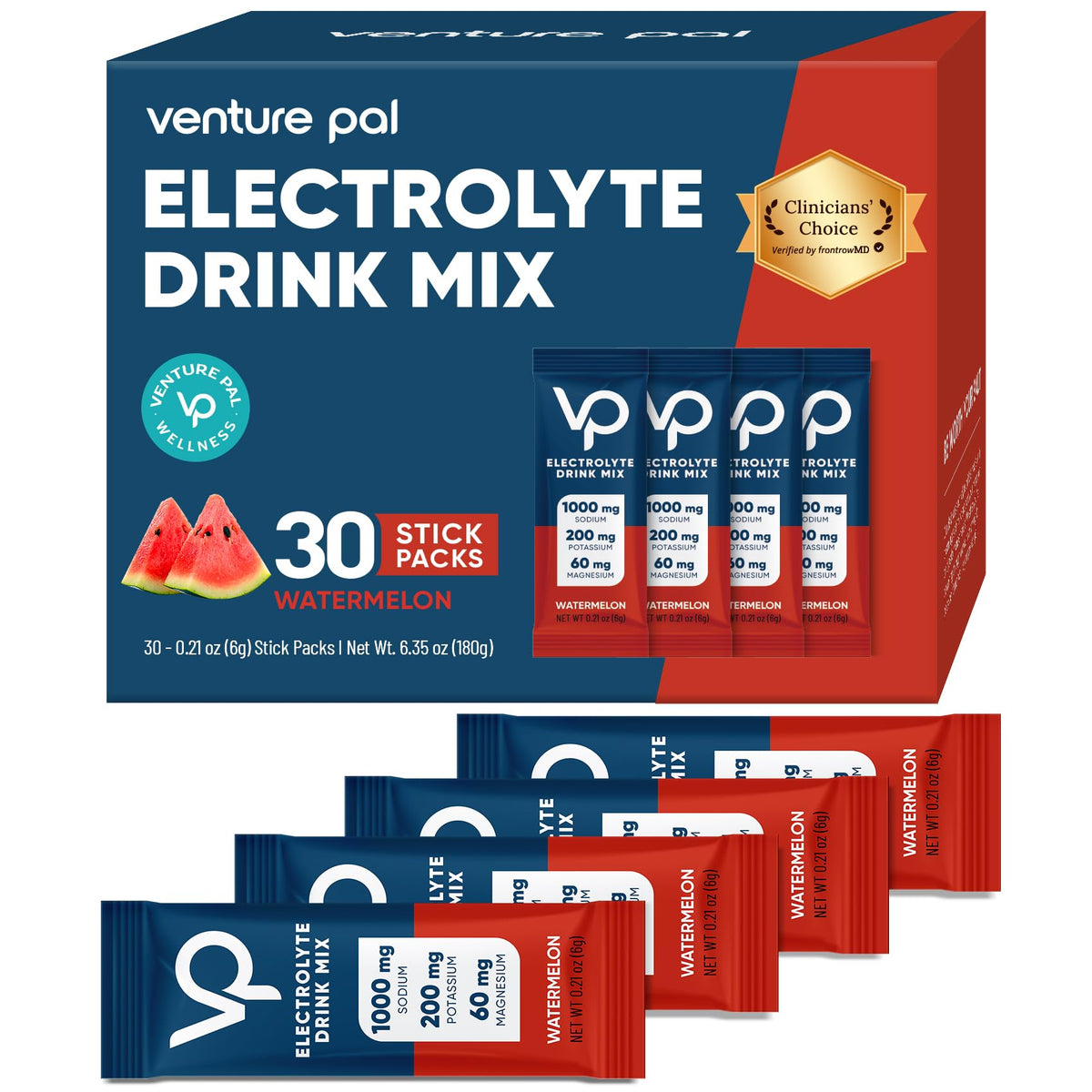 Venture Pal High Sodium Sugar Free Electrolytes Powder Packet, 16 Sticks - Hydration Packets with Vitamin, Sodium & Potassium, Zero Calories, Vegan, Keto & Paleo Friendly Electrolyte Drink Mix