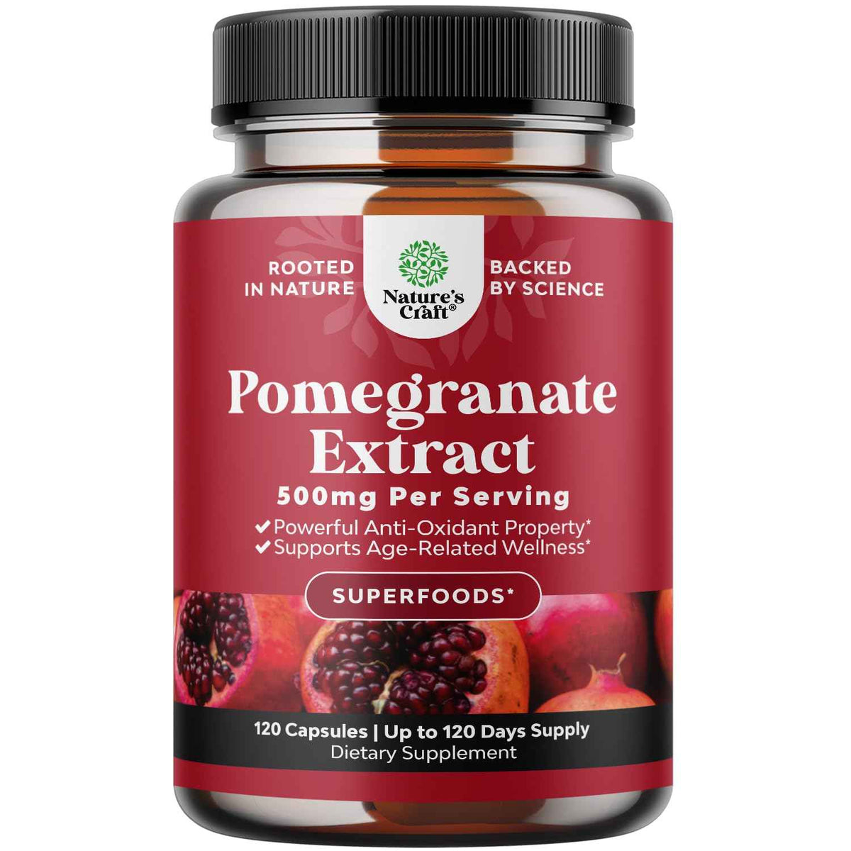 Advanced Pomegranate Extract Capsules - Powerful Antioxidant & Healthy Heart Support - Easy To Swallow Pomegranate Supplement - Superfood for Energy & Gut Health Support - Third Party Tested - 60 Ct