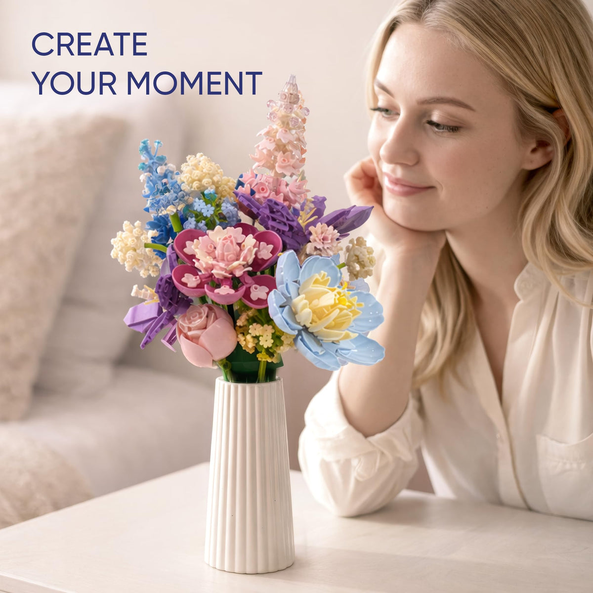 Ludari Flower Building Blocks for Adults Block Tech Flowers Buildable Flowers Building Block Set Botanical Flower Building Set 880 Pcs, No Vase Included