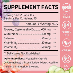 OMOGS Glutathione & NAC Supplement, with vtamin B & Selenium, Supports Liver Health, Cellular, Antioxidant, Energy Production & Immune, Vegan & Gluten-Free, 90 Veg Capsules.