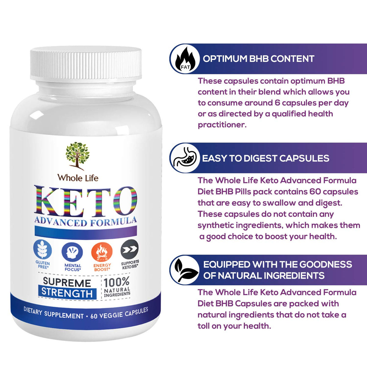 WHOLE LIFE Keto Advanced Formula Diet BHB Pills - Ketogenic All Natural, Support