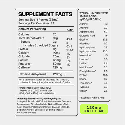 Frog Fuel Power Energized Complete Protein Shot, 15g, Nano Hydrolyzed & Grass Fed, 80mg Caffeine, Gluten Free, Fat & Sugar Free, 22 Amino Acids