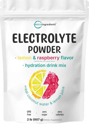 Micro Ingredients Electrolytes Powder, Sugar-Free Lemon Raspberry - 1,000 mg Potassium Per Serving. 139 Servings, 2 lb Bulk Supply, Hydration Drink Mix Powder. 0 Calorie, Keto Friendly. Non-GMO