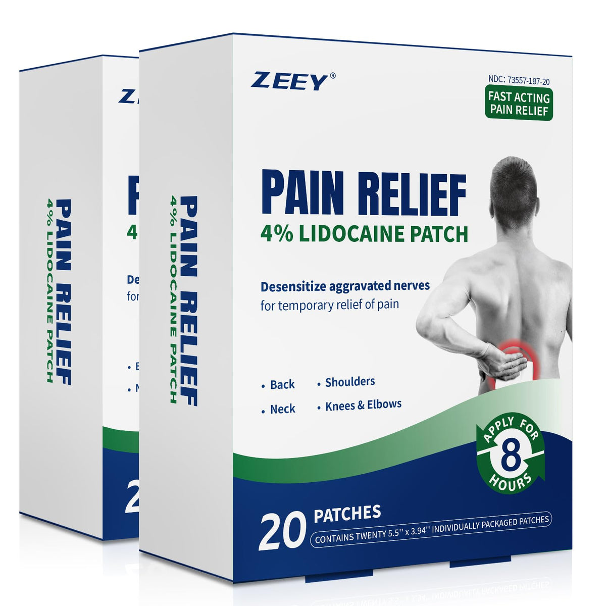 ZEEY 4% Lidocaine Pain Relief Patches, Maximum Strength OTC, for Back, Knee, Neck, Shoulders, Joints, Muscle Soreness, Fast Acting, Topical Anesthetic, Large Gel Patch, 5.5" x 3.94", 40 Count