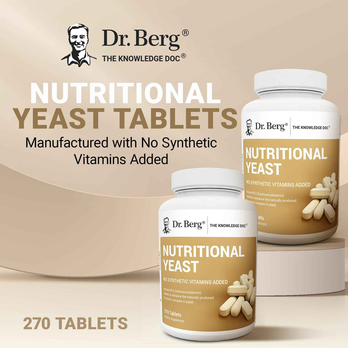 Dr. Berg Nutritionals Yeast Tablets - Natural B12 Added - All 8 B Vitamin Complex - Organic Vanilla Flavor - 270 Vegan Tablets Dietary Supplements