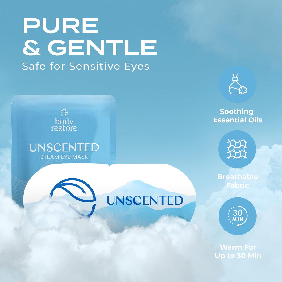 Body Restore Unscented Self-Heating Warm Compress for Dry Eyes & Stye Relief - Heated Eye Mask for Sensitive Eyes (5 Pack)