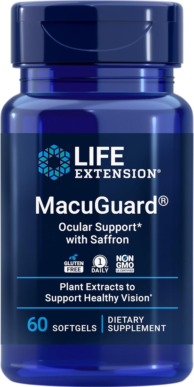 Life Extension MacuGuard Ocular Support with Saffron - Eye Health Supplement for Healthy Vision - with Lutein, Meso-zeaxanthin, zeaxanthin, Saffron - Gluten-Free, Non-GMO - 60 softgels - Eye Health Supplement for Healthy Vision with Lutein, Meso-Zeaxanthi