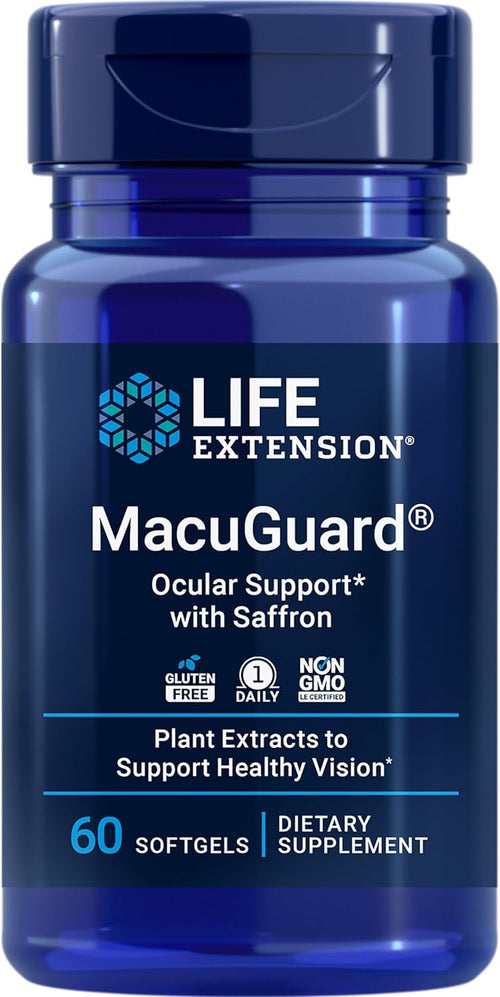 Life Extension MacuGuard Ocular Support with Saffron - Eye Health Supplement for Healthy Vision - with Lutein, Meso-zeaxanthin, zeaxanthin, Saffron - Gluten-Free, Non-GMO - 60 softgels - Eye Health Supplement for Healthy Vision with Lutein, Meso-Zeaxanthi