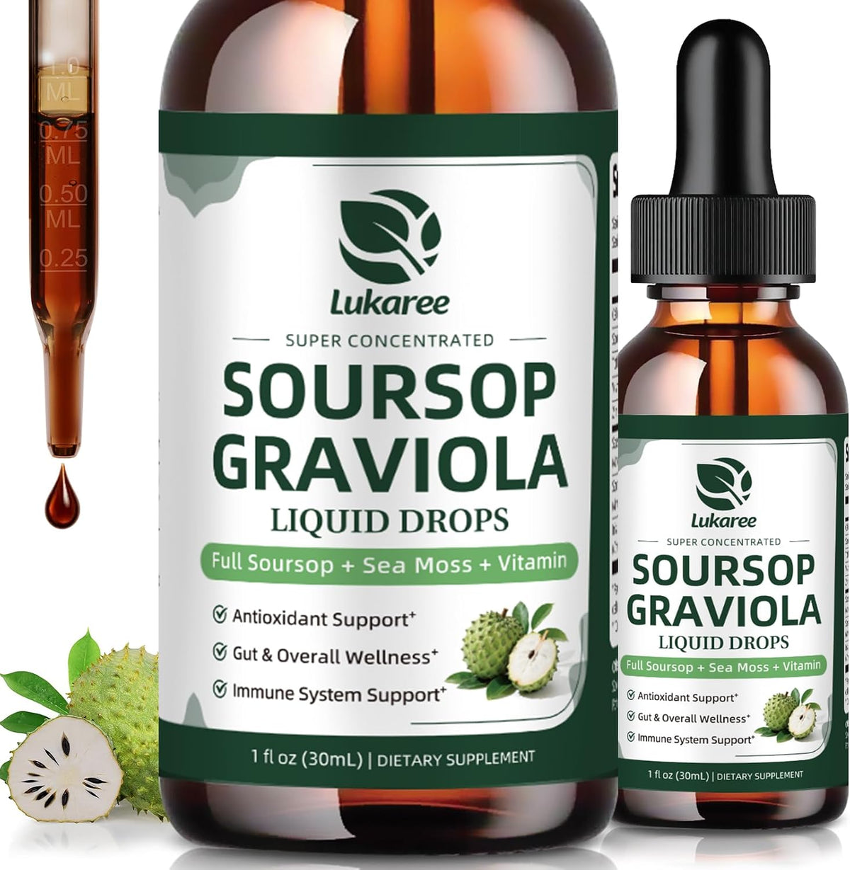 (2 Pack)Whole Soursop Graviola Leaf Extract Liquid Drop with Irish Sea Moss - Herbal Soursop Bitters Liquid for Cell Support & Regeneration, Immunity and Gut Health丨Vegan, Non-GMO, Natural Flavor,1 Fl Oz