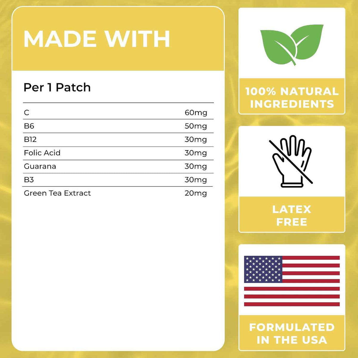 Energy Patches (Pack of 60) - 100% Natural Patch for Women and Men - With Biotin, Energy, Focus & Body Support, Enhanced Formula