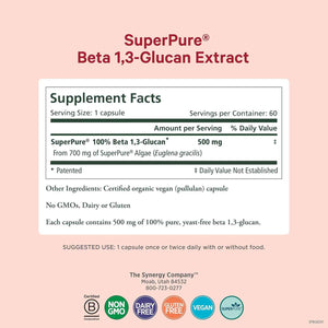 PURE SYNERGY SuperPure Beta 1,3-Glucan Extract - 500 mg Beta 1,3-Glucan Supplement from Algae - Yeast-Free, Non-GMO, Standardized Extract - Supports Immune Health & Digestion (60 Capsules)