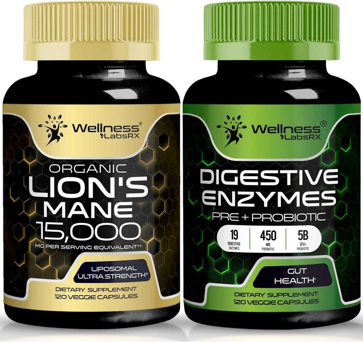 WELLNESS LABSRX Lions Mane Capsules - Digestive Enzymes Capsules - Bundle