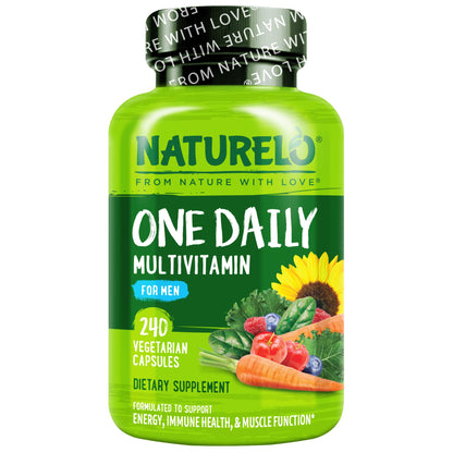 NATURELO Mens Multivitamins - One Daily Multivitamin for Men with Vitamins, Minerals & Organic Whole Foods, Boost Energy & Health, Non-GMO, 240 Vegetarian Capsules