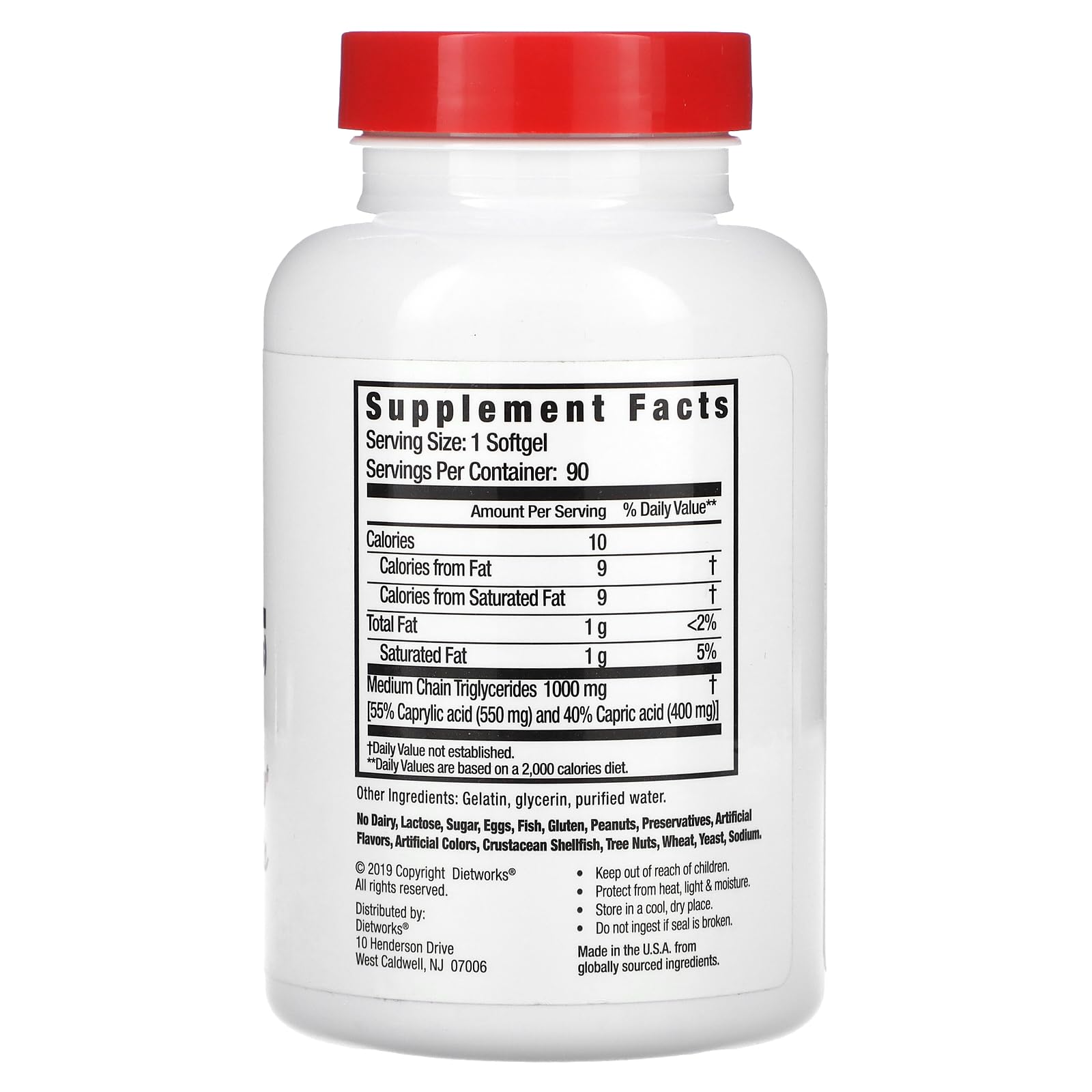 DietWorks Mct Oil Softgels, Supports Fat Burning, Boost Metabolism, Natural Source of Energy, Promotes Weight Loss, Keto and Paleo Friendly, 90 Count