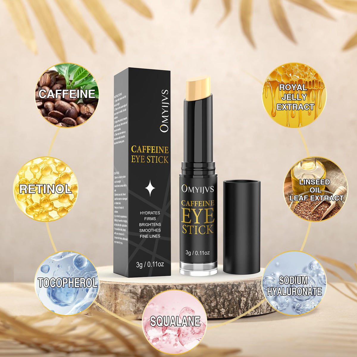 OMYIJVS Caffeine Eye Cooling Stick – Rapid Depuffing & Anti-Aging Treatment for Dark Circles, Wrinkles & Eye Bags