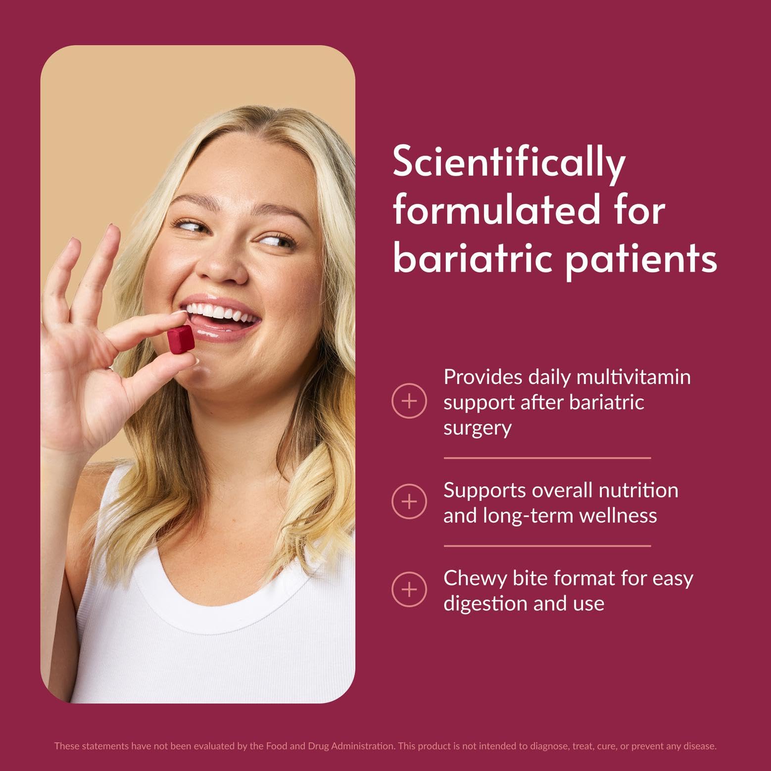 Bariatric Advantage Multi Chewy Bite - Soft Chew Multivitamin for Bariatric Surgery Patients - Chewable Multivitamin with Folic Acid, Vitamin D3 & More - Dark Cherry Flavor - 60 Count