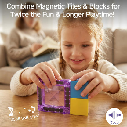 burgmate Mini Magnetic Blocks Travel Set: 48 Pieces 3 in 1 Magnetic Tiles Set with an Ultra-Light Tin Box for On the Go, 60 Mins Focus 45s Cleanup - Boys Girls Air Travel Ages 3-8