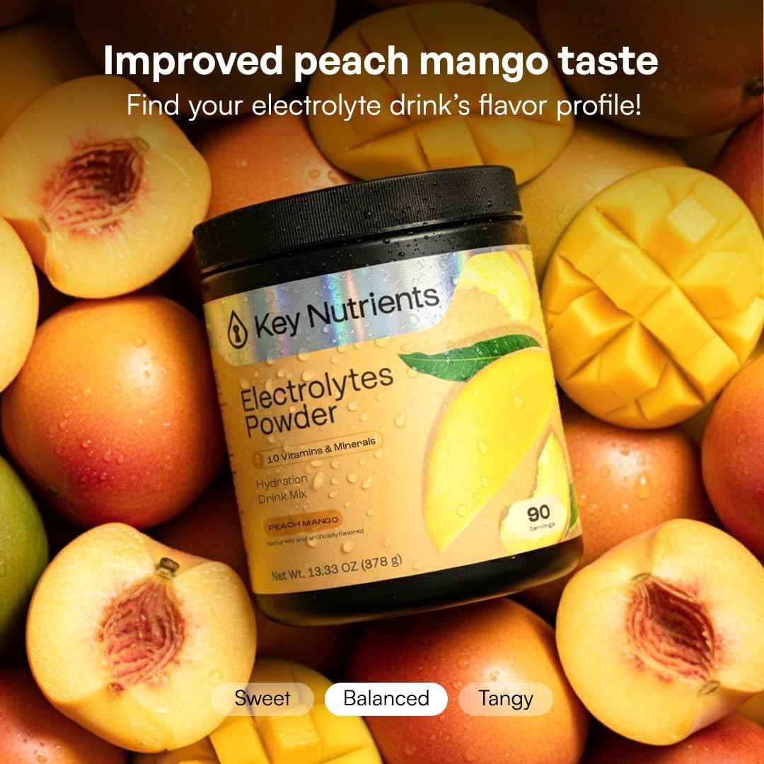 KEY NUTRIENTS Electrolytes Powder Bundle, Fresh Pink Lemonade 90 Servings Jar + Peach Mango 90 Servings Jar, Sugar Free Hydration Drink Mix with Vitamins & Minerals, No Calories
