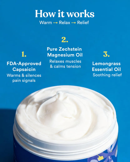 ASUTRA Melt Pain Away Magnesium Cream for Pain Relief for Feet and Body, Warming Capsaicin Cream Formula for Leg Cramps, Post-Workout Muscle Soreness, HSA/FSA Approved (Lemongrass, 7 oz)