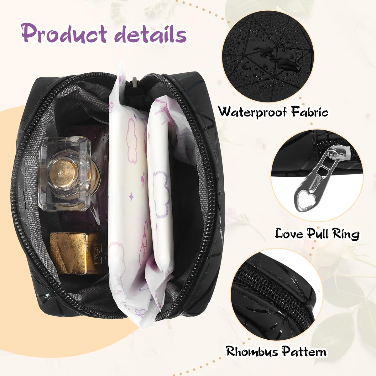 Yazabai Sanitary Napkin Storage Bag Pouch 4PCS Pads and Tampons Bags Pouches Portable