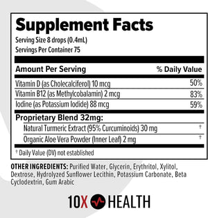 10X Health Turmeric Curcumin Supplement - with D3 & B12 - Curcumin: with Vitamin D3 & B12, Joint, Immunity & Heart Support, 30mL