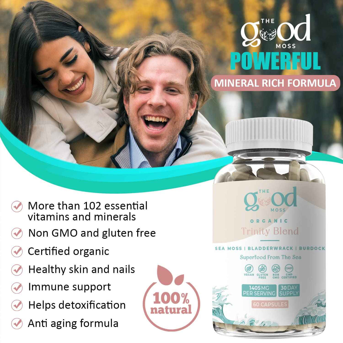 Trinity Blend Superfood -Sea Moss, Bladderwrack and Burdock Root Supplement for Overall Health Support, Hair, Skin and Nails 60ct The Good MossBuy Supplements Australia