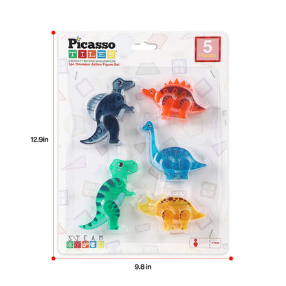 PicassoTiles Dinosaur Magnetic Tiles Accessory Set Mix and Match Dino Figure Parts for STEM Magnet Tile Construction Building Blocks Sets Creative Pretend Play Educational Toy for Kids Ages 3+ PTA28