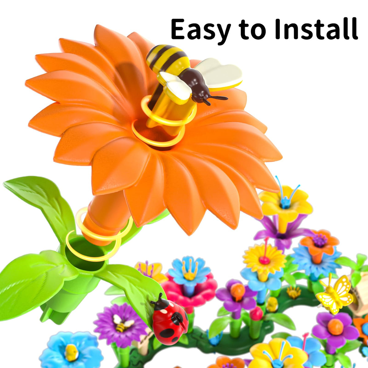 TEMI Toddler Toys Birthday Gifts for 3 4 5 6 7 Year Old Girls Boys, 91 PCS Flower Garden Building Toy STEM Educational Activity Preschool Toys for Kids Age 3-6