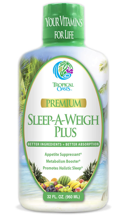 Tropical Oasis Sleep-A-Weigh Plus | Liquid Sleep Multimineral | w/Collagen, L-Carnitine, L-Lysine, Tonalin CLA, Apple Cider Vinegar, 5-HTP, Vitamins, 32 Fl Oz (Pack of 1), 33630