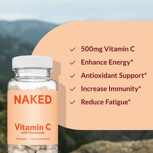 Naked Iron + Vitamin C Bundle - High-Potency Supplement for Deficiency, Energy Support, Red Blood Cell & Daily Antioxidant Immune Support - 65 mg Iron (60 Caps) + 500 mg Vitamin C (90 Caps)