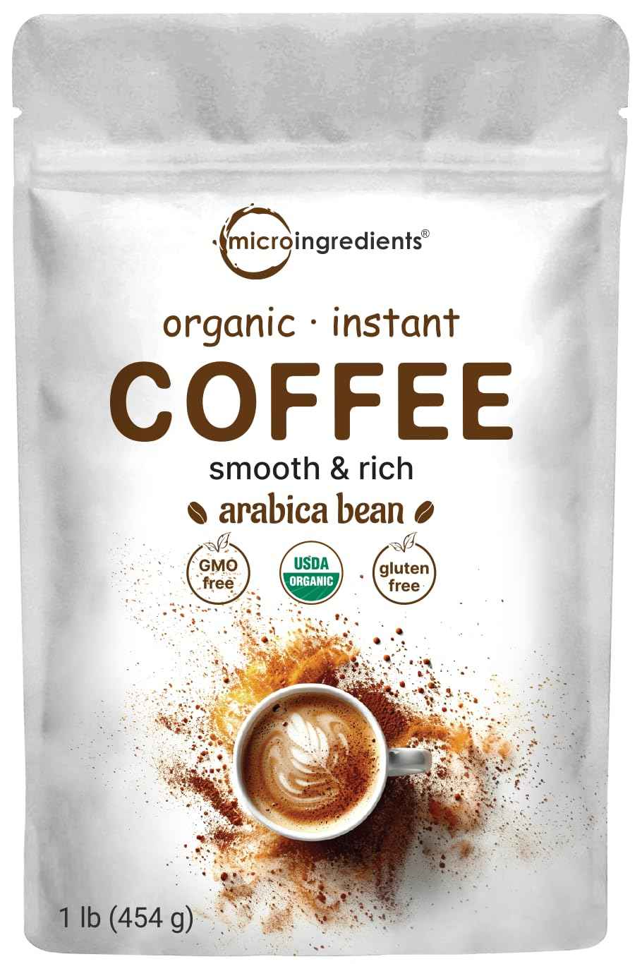 Organic Instant Coffee, 1lb Powder - Premium Arabica Coffee Beans Source - Medium to Dark Roast - Natural Fresh Flavor - Smooth & Rich - Non-GMO, Gluten Free