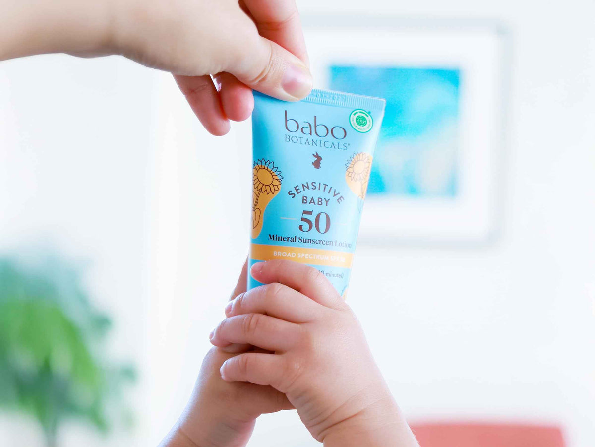 Babo Botanicals Sensitive Baby Mineral Sunscreen Lotion SPF50 - Natural Zinc Oxide - Face & Body - Fragrance-Free - Water-Resistant