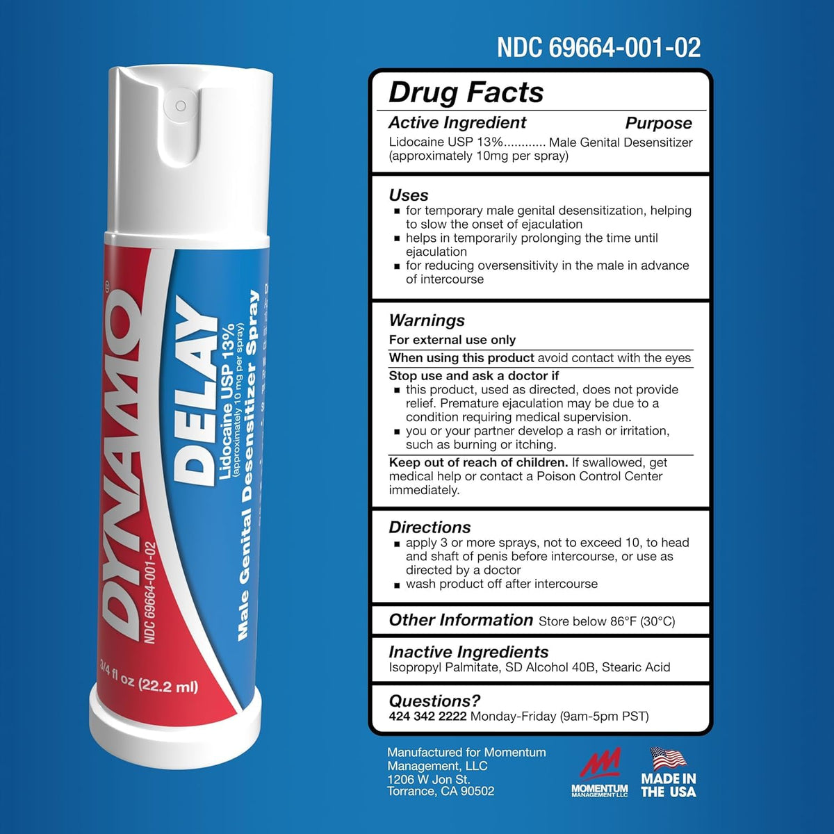 Dynamo Delay Desensitizing Spray for Men, Vibrating Cock Ring Combo, 1ct