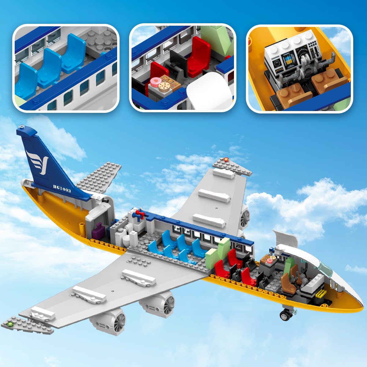 HOGOKIDS City Airport Airplane Building Set with LED Light, 901 PCS
