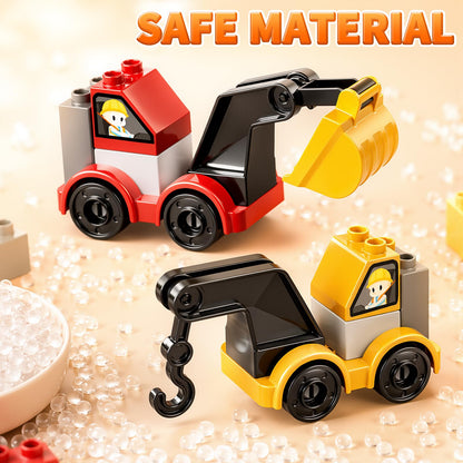 XINNOVEL Toddlers Car Building Blocks Set, 72 Pcs Large Building Blocks, STEM Construction Toys Include Excavator,Bulldozer,Dump Truck,Road Traffic,Signs,Toys for 3 4 5 4 7 8 Year Old Boys Girls