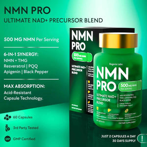 NMN Supplement 500mg - NAD Supplement with Resveratrol, TMG, Apigenin, PQQ, and Black Pepper Extract - 6-in-1 Acid-Resistant Vegan Pills Complex