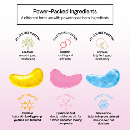 grace & stella Under Eye Mask Variety Pack - 18 Pairs (6 Colors) - Vegan Gel Patches for Dark Circles & Puffy Eyes