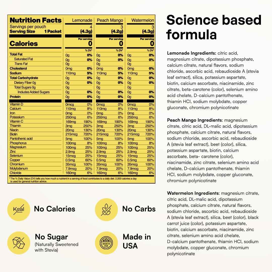 KEY NUTRIENTS Electrolytes Powder Bundle, Variety Pack 10 Count Packets + Classic Lemonade 20 Count Packets, Sugar Free Hydration Travel Drink Mix with Vitamins & Minerals, No Calories