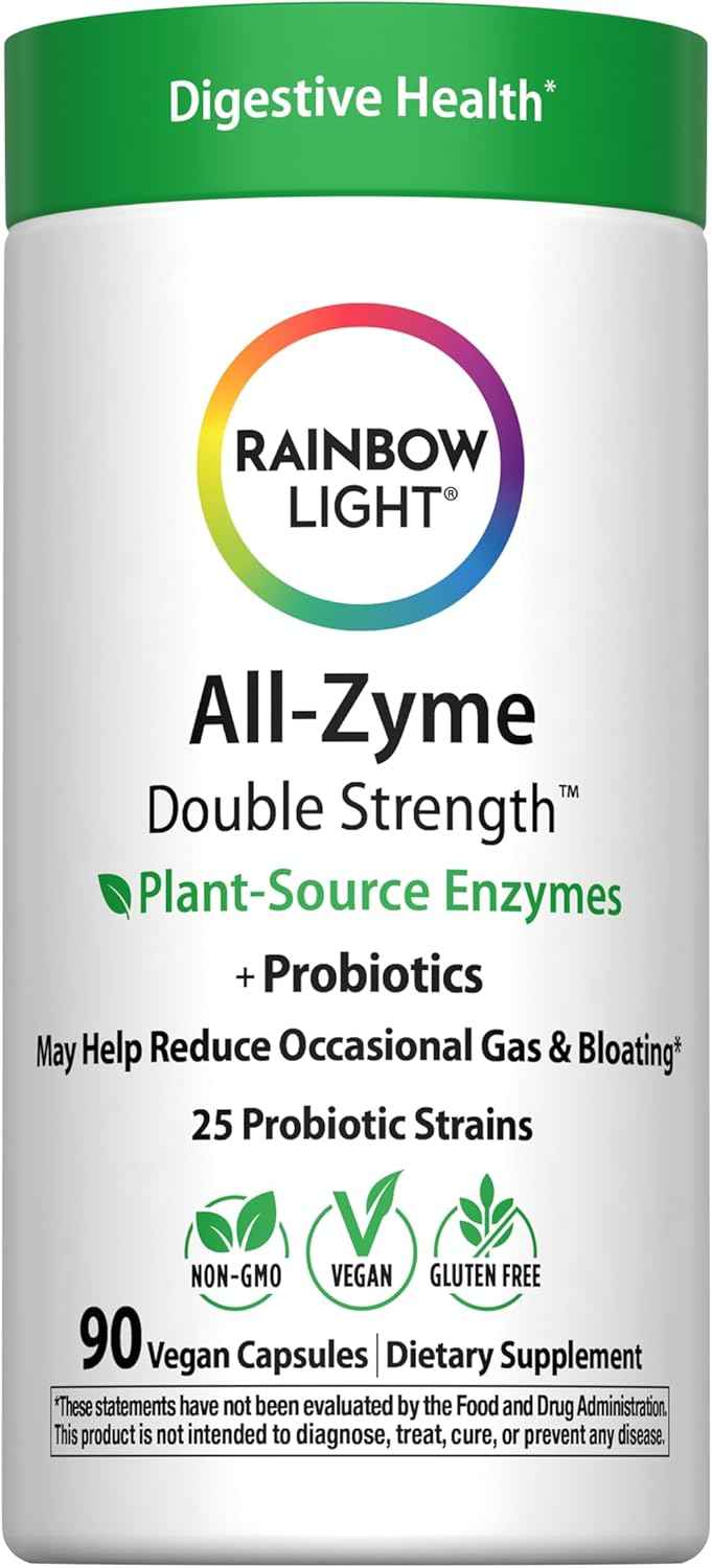 Rainbow Light Advanced Enzyme Supplement - 90 Capsules - Plant-Source 18 Digestive Enzyme Blend - 25 Probiotic Strains + Prebiotic, Bromelain & Papain - for Occasional Gas & Bloating