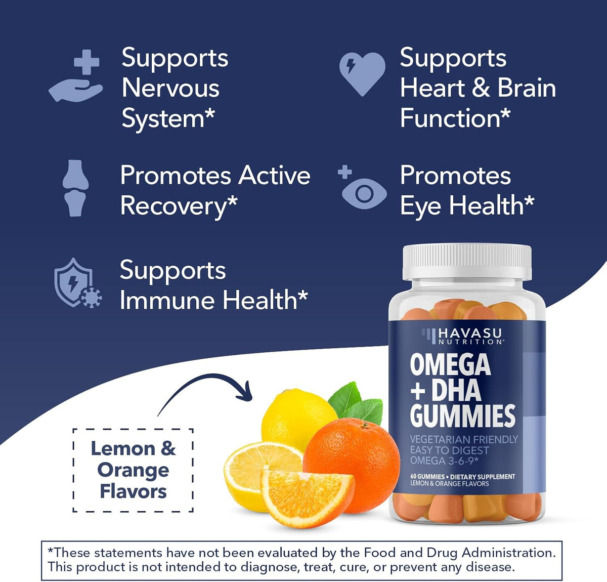 Omega 3 6 9 Gummies with DHA, Plant-Based Omega 3 Gummies for Adults, 60ct - Omega 3 6 9 + DHA Gummies, Fish Oil Alternative for Adults with DHA from Algae, Lemon and Orange Flavors, 20 Servings